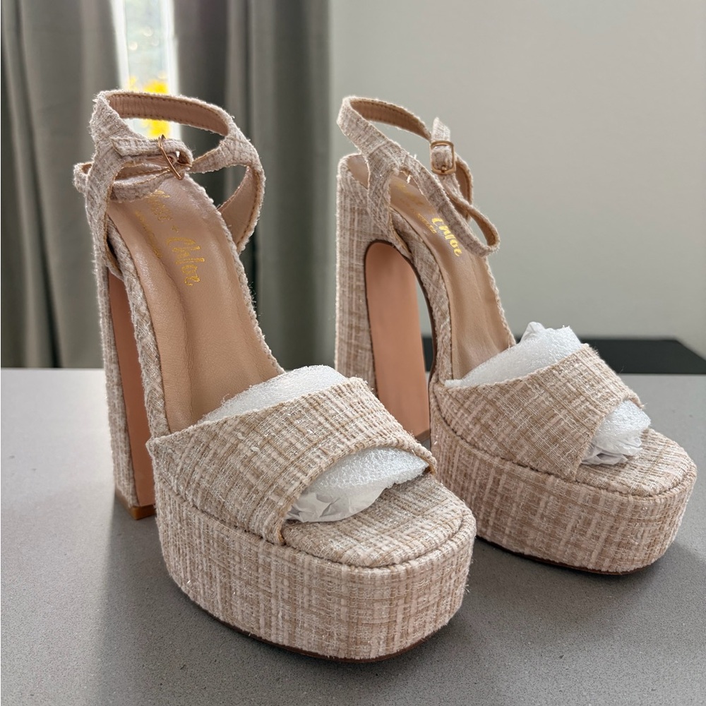 Chase + Chloe Rosetta Beige Platform 6” Heels Sz US 6 / EU 36 - Picture 2 of 7